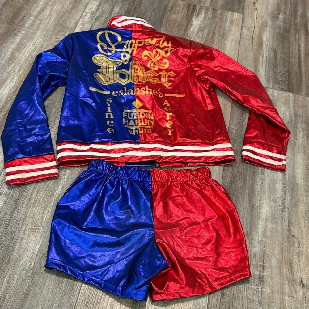 Harley Quinn Suicide Squad Halloween Colorful Jacket and Shorts Set Costume 140